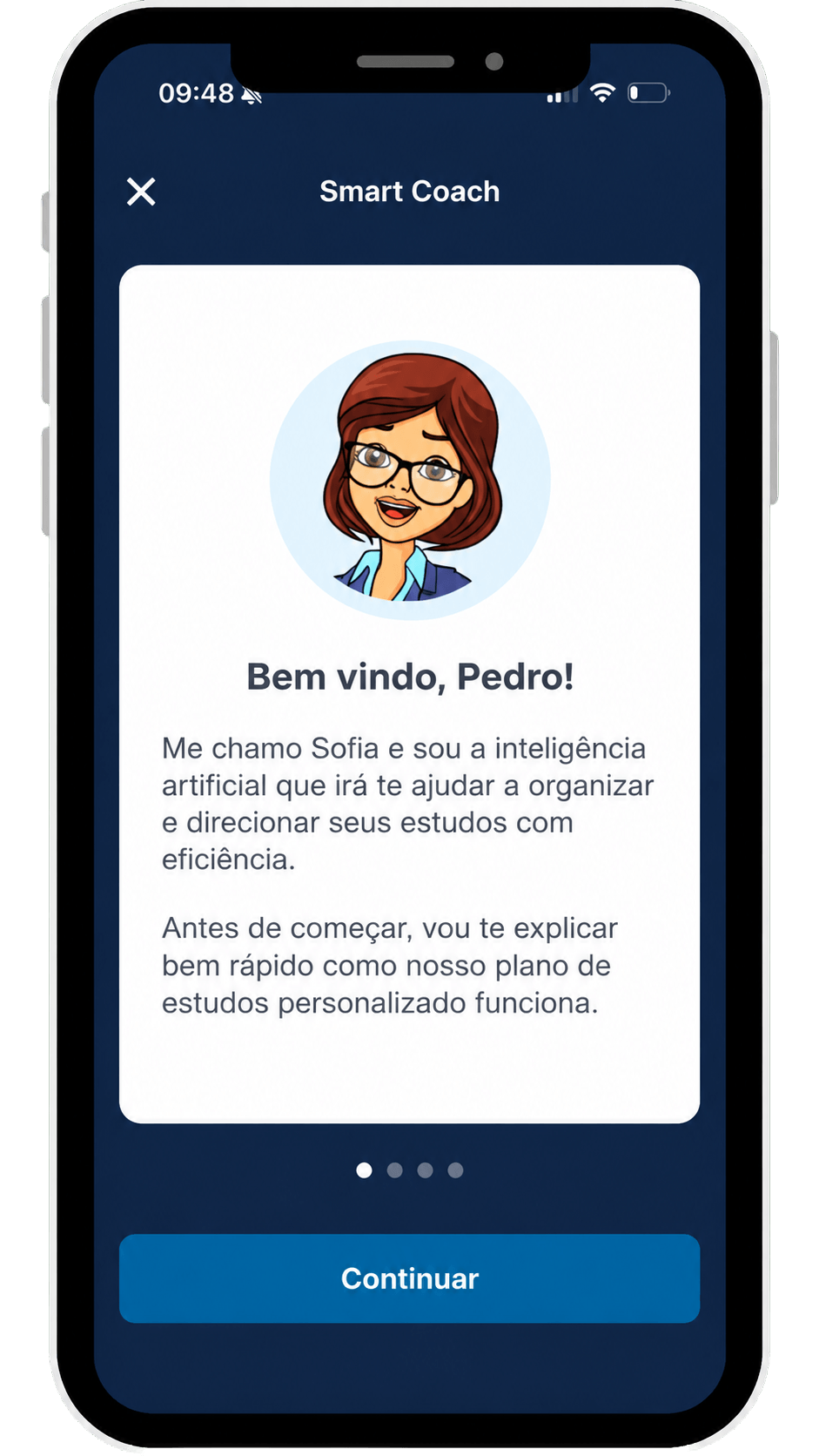 Sofia, a inteligência artificial do Smart Coach, dá boas-vindas ao aluno