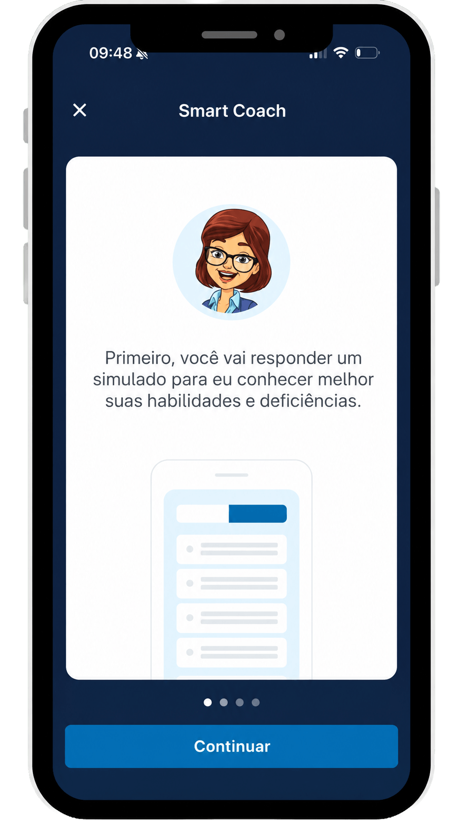 Primeiro passo: um simulado para a Sofia conhecer suas habilidades e deficiências