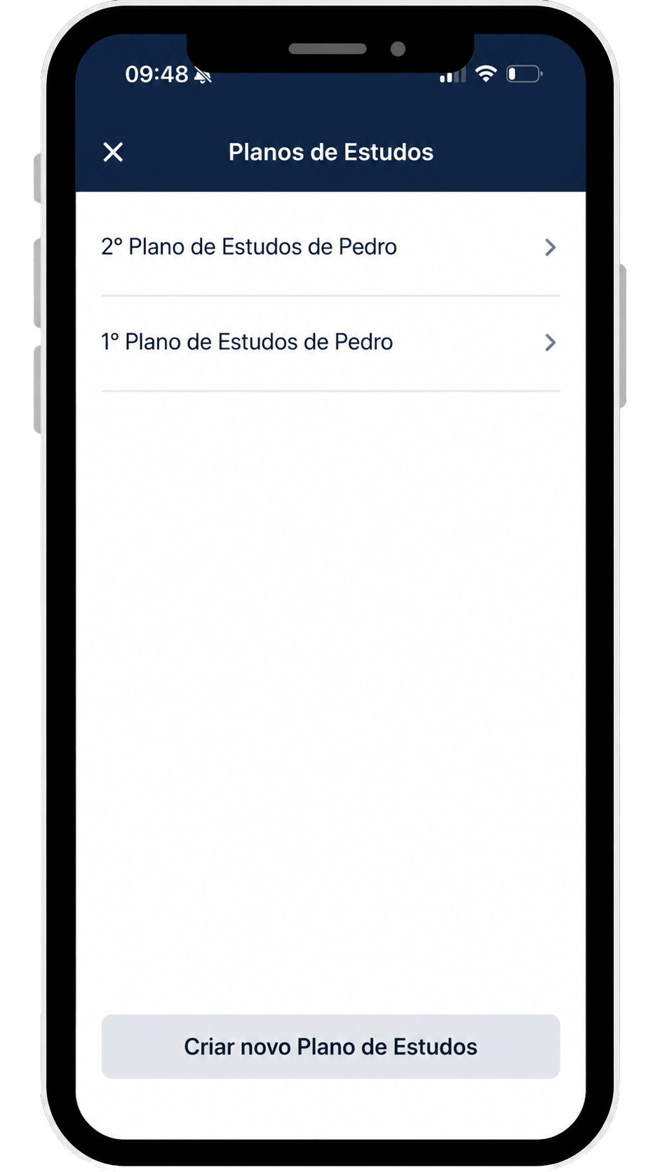 Lista de Planos de Estudos criados pelo aluno